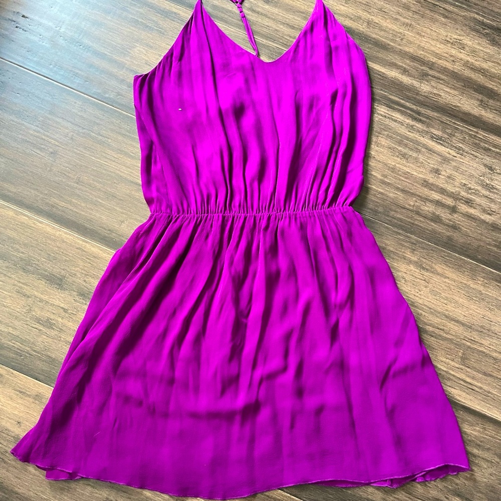 ALICE + OLIVIA plum purple silk tank dress with y-back straps